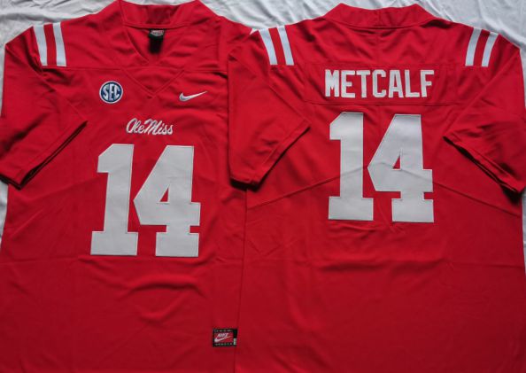 Men Ole Miss Rebels #44 Metcalf Red Nike 2025 NCAA Jersey->ncaa teams->NCAA Jersey
